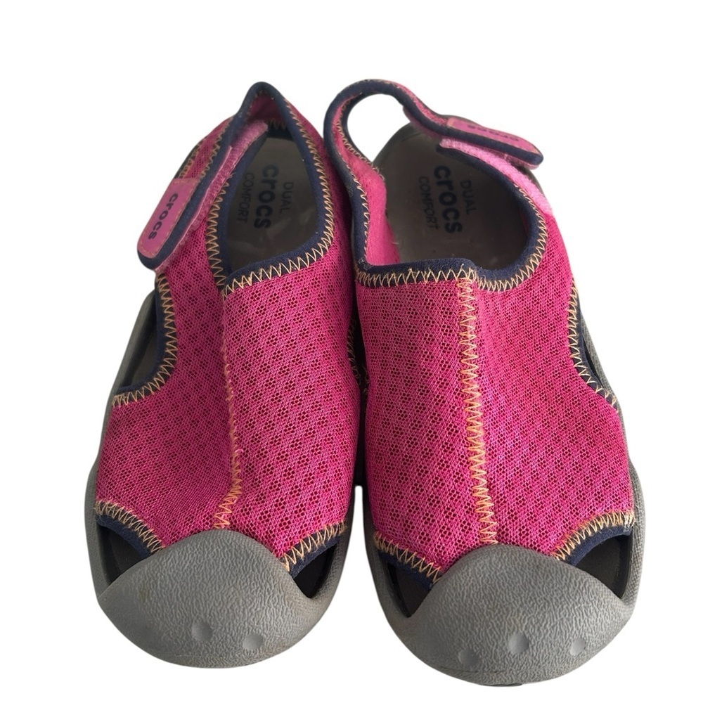 CROCS Pink and Gray Water Shoes with Velcro Closure Kids Sz‎ 2